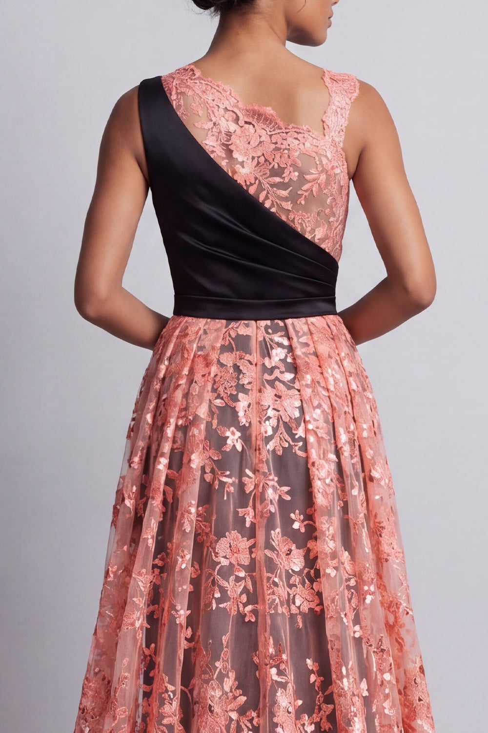 Sparkly Watermelon Floral Mermaid Long Wedding Guest Dress with Cape