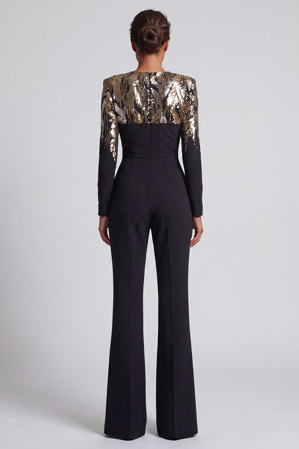 Sparkly Black Round Neck Long Sleeves Wedding Guest Jumpsuits with Sequins
