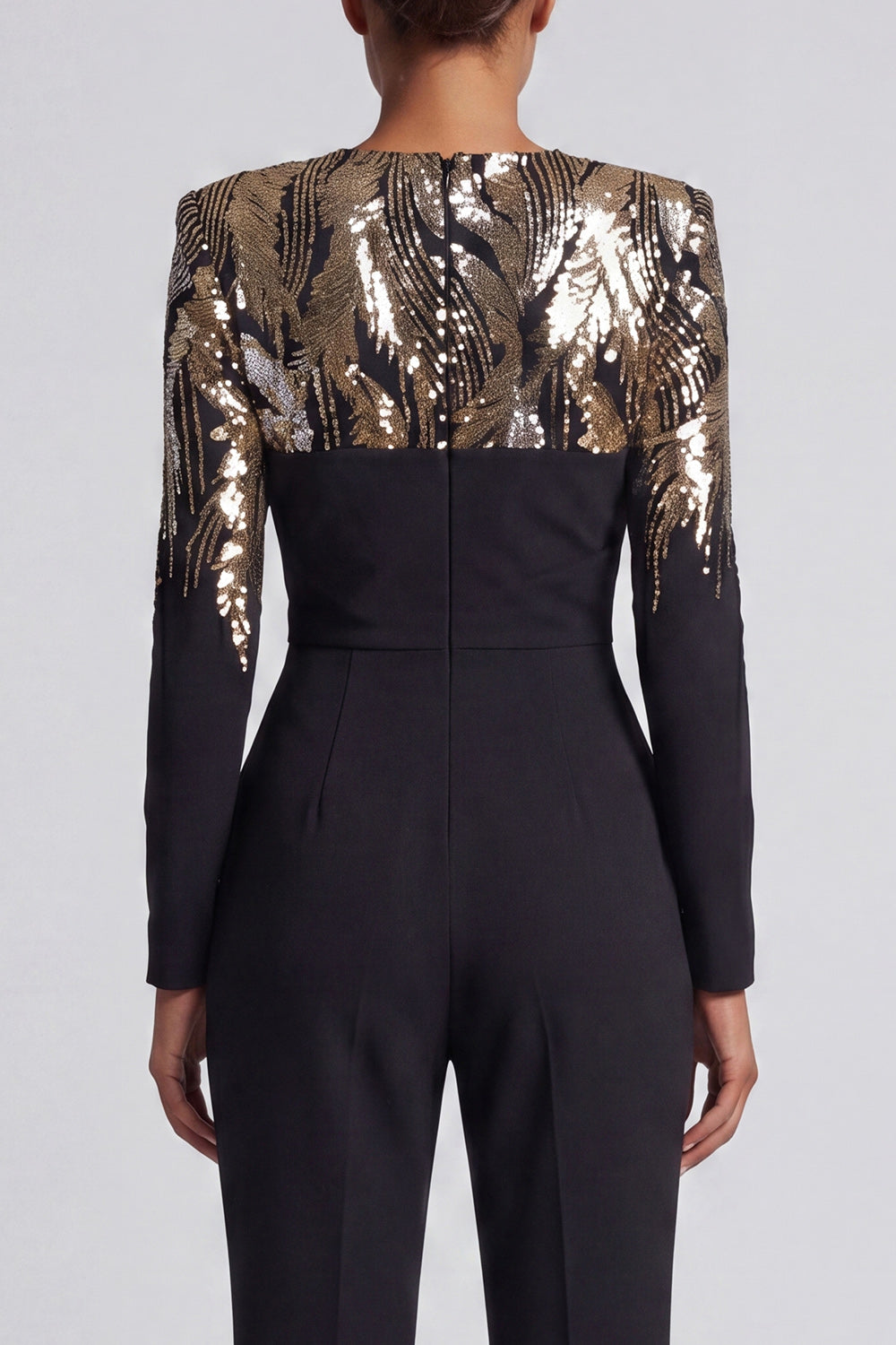 Sparkly Black Round Neck Long Sleeves Wedding Guest Jumpsuits with Sequins