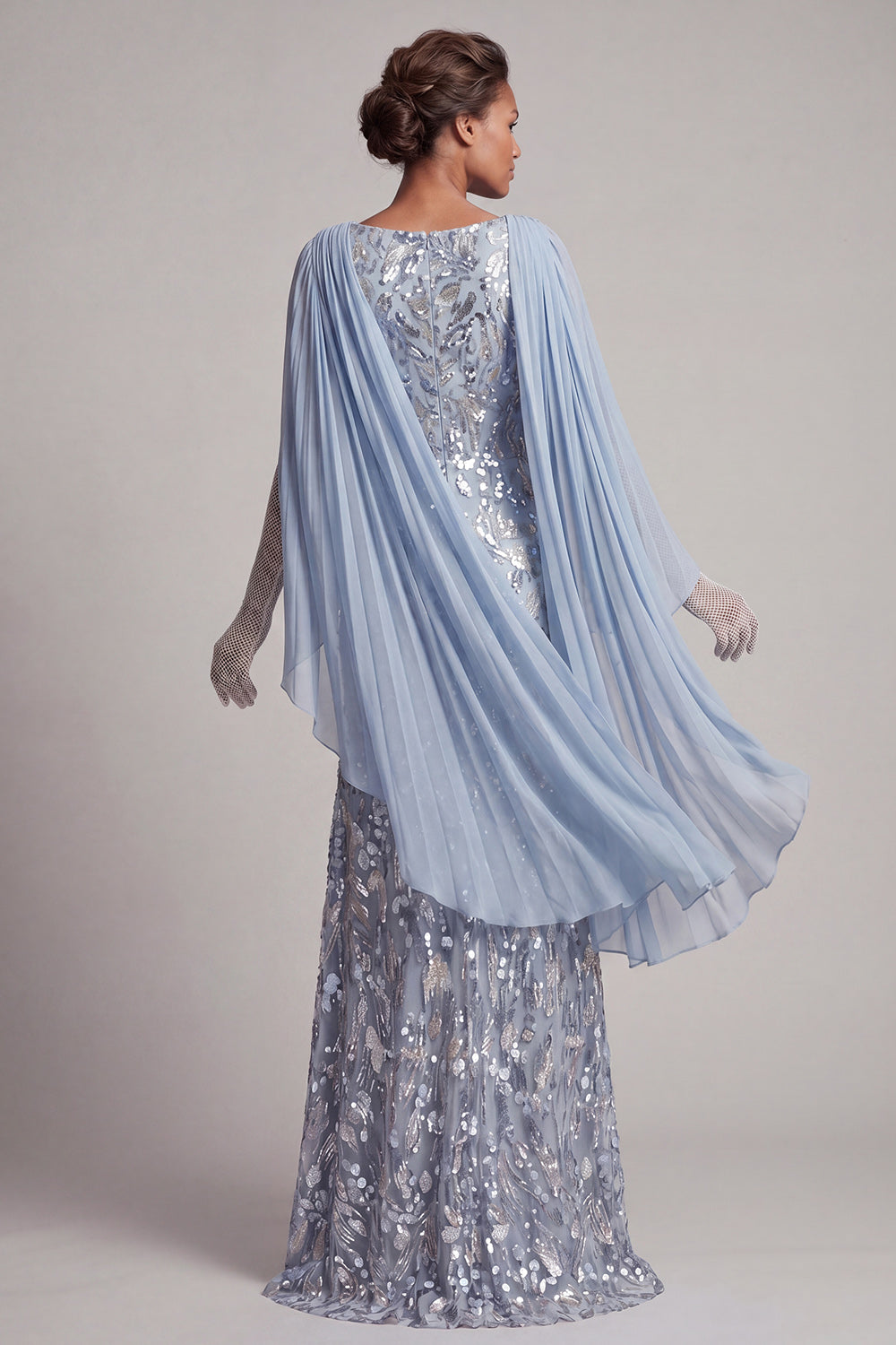 Sparkly Sky Blue Mermaid Sequins Cowl Neck Long Wedding Guest Dress with Cape