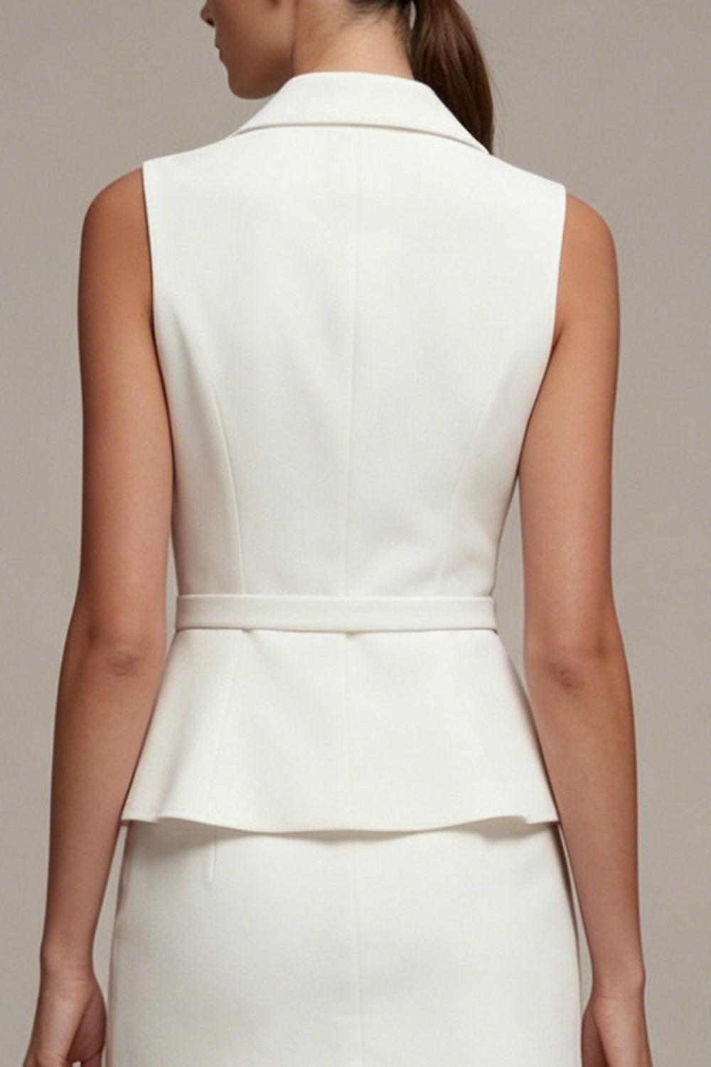 White Notched Lapel 2 Piece Single Breasted Mini Business Suits with Sash