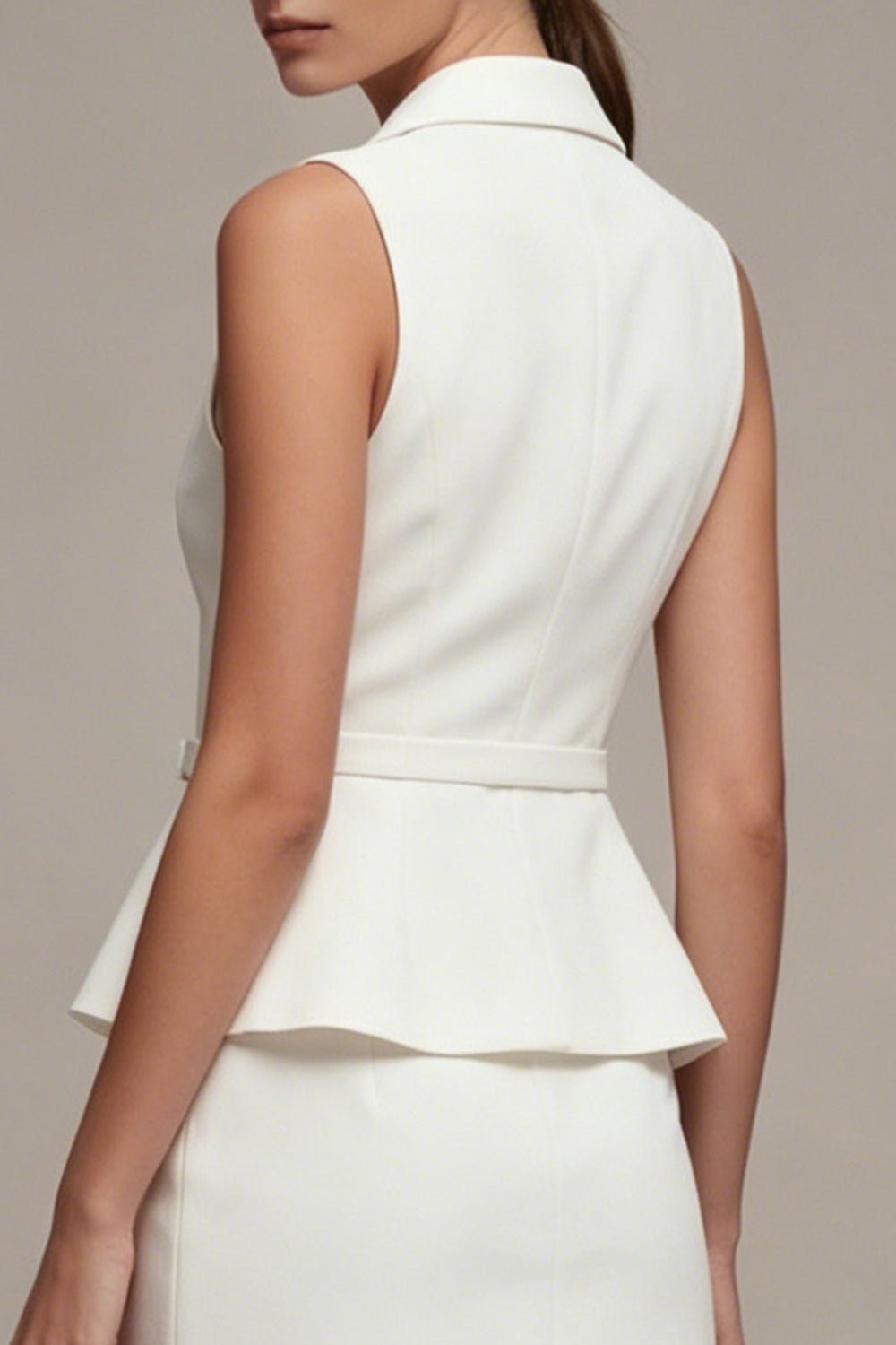 White Notched Lapel 2 Piece Single Breasted Mini Business Suits with Sash