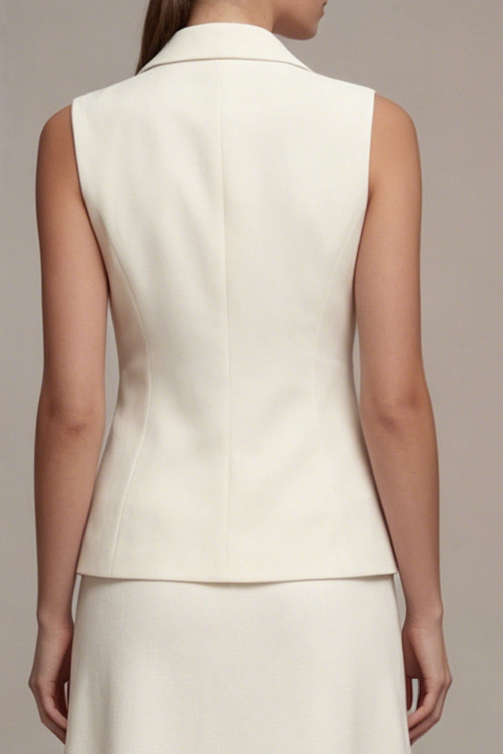 Ivory 2 Piece Notched Lapel Sleeveless Long Business Suits with Buttons