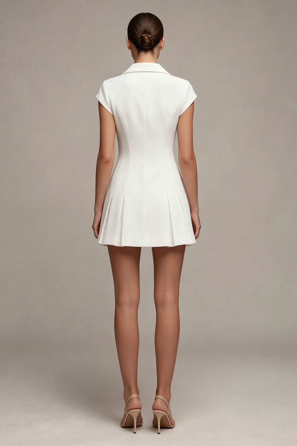 White Notched Lapel Single Breasted A Line Short Blazer Dress with Sleeves