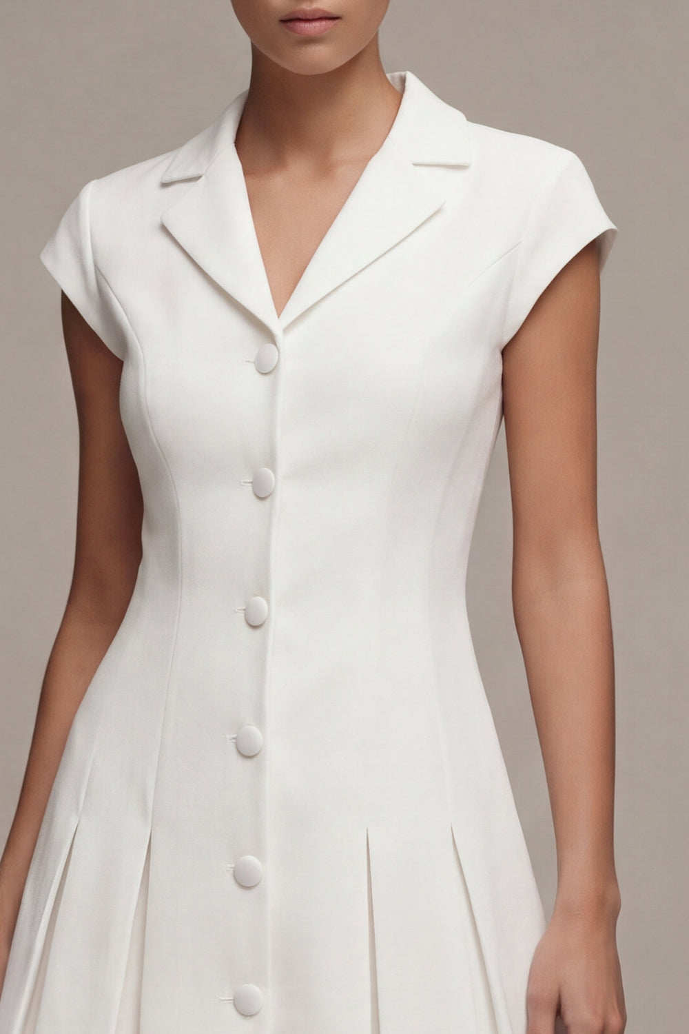White Notched Lapel Single Breasted A Line Short Blazer Dress with Sleeves