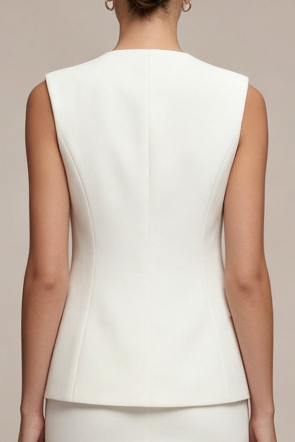 White 2 Piece Round Neck Sleeveless Single Breasted Short Business Suits