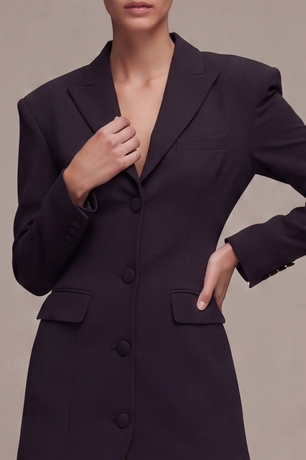 Black Peak Lapel Single Breasted Short Blazer Dress with Sleeves