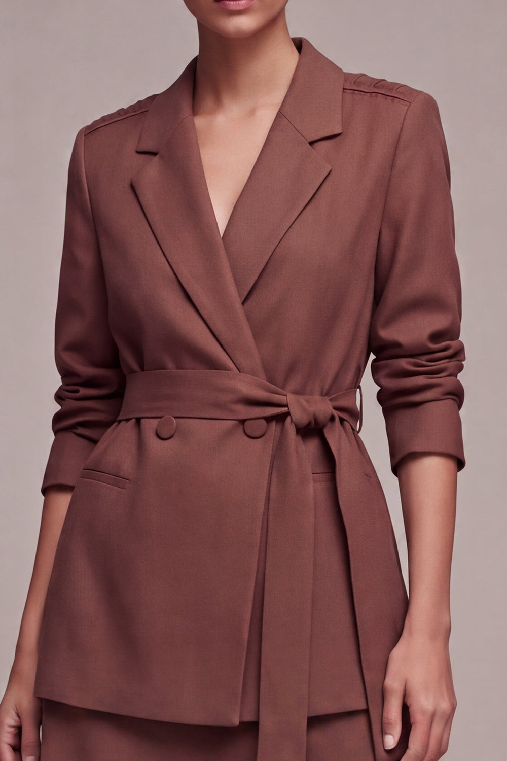 Desert Rose 2 Piece Notched Lapel Short Business Suits with Sash