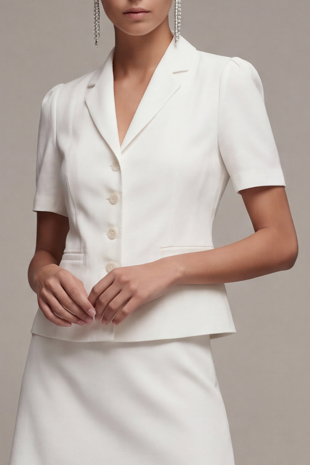 White 2 Piece Notched Lapel Single Breasted Short Sleeves Business Suits