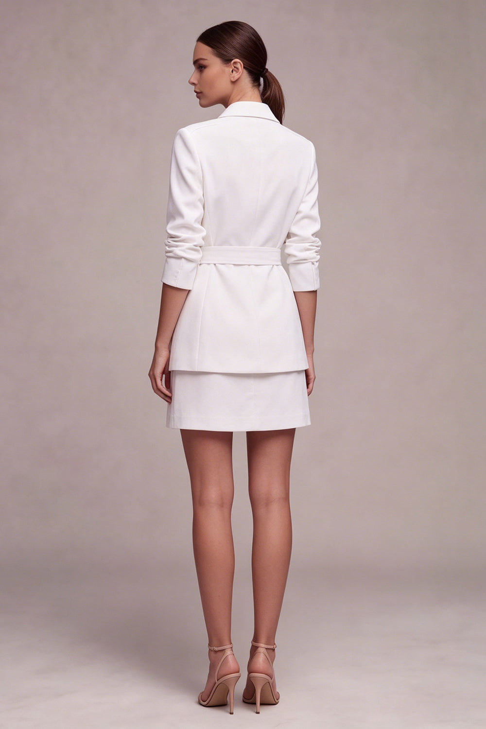 2 Piece White Double Breasted Notched Lapel Short Business Suits with Sleeves