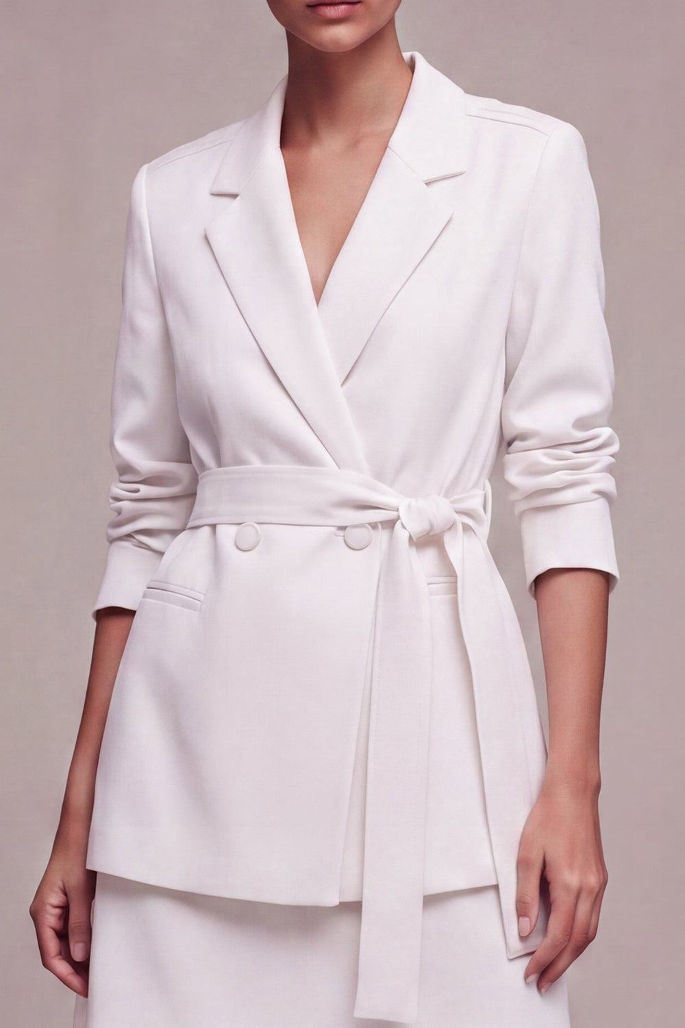 2 Piece White Double Breasted Notched Lapel Short Business Suits with Sleeves