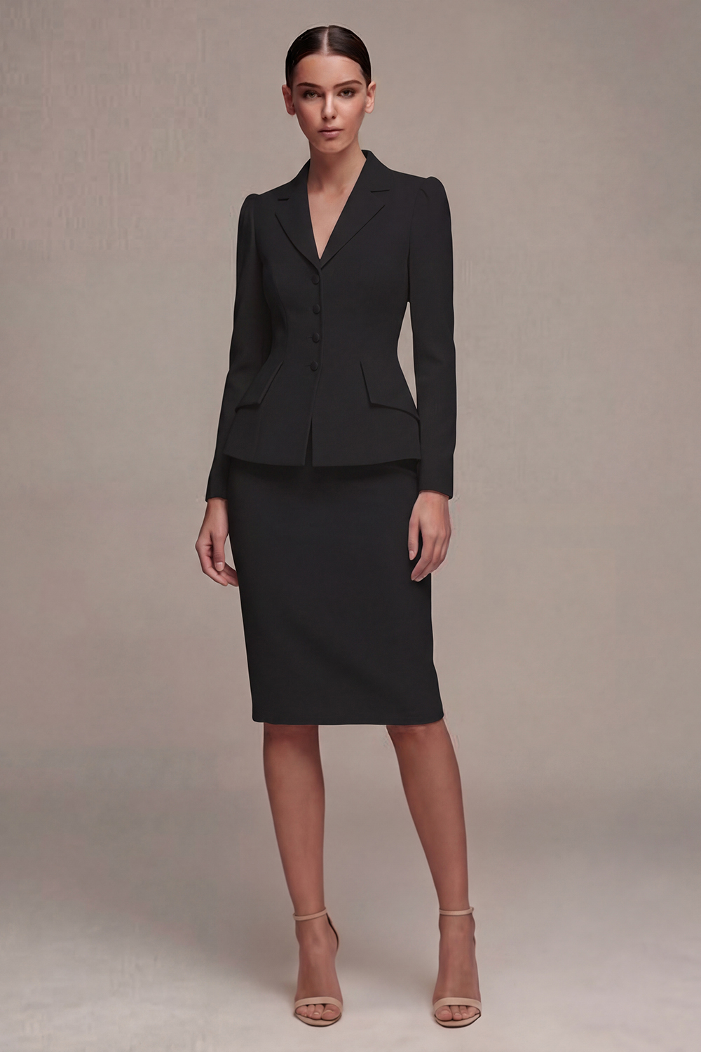 Ivory 2 Piece Notched Lapel Midi Business Suits with Back Slit
