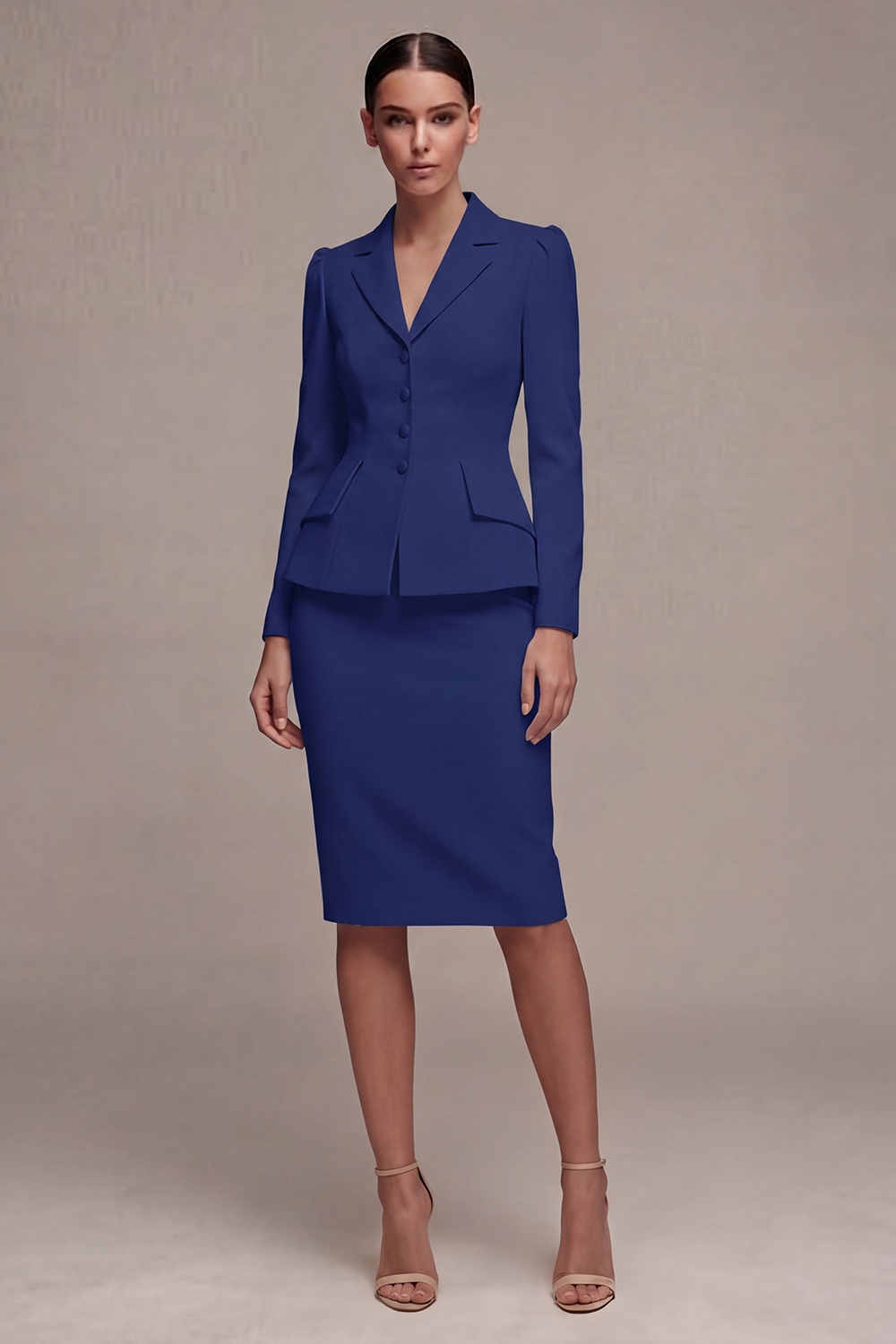Ivory 2 Piece Notched Lapel Midi Business Suits with Back Slit