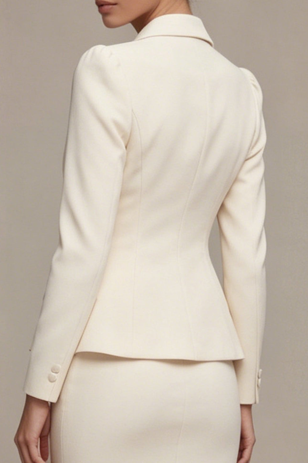 Ivory 2 Piece Notched Lapel Midi Business Suits with Sleeves