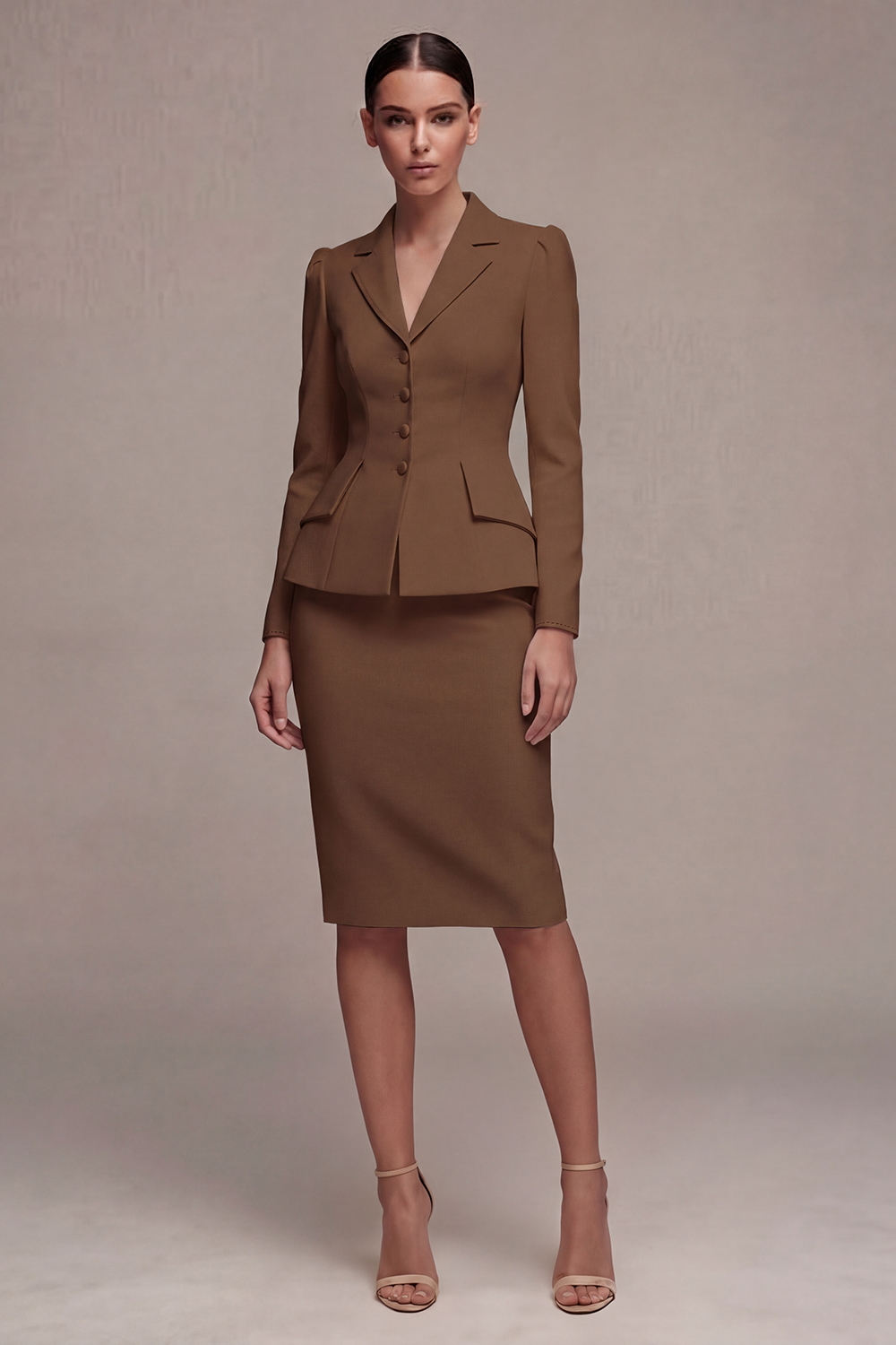 Ivory 2 Piece Notched Lapel Midi Business Suits with Back Slit