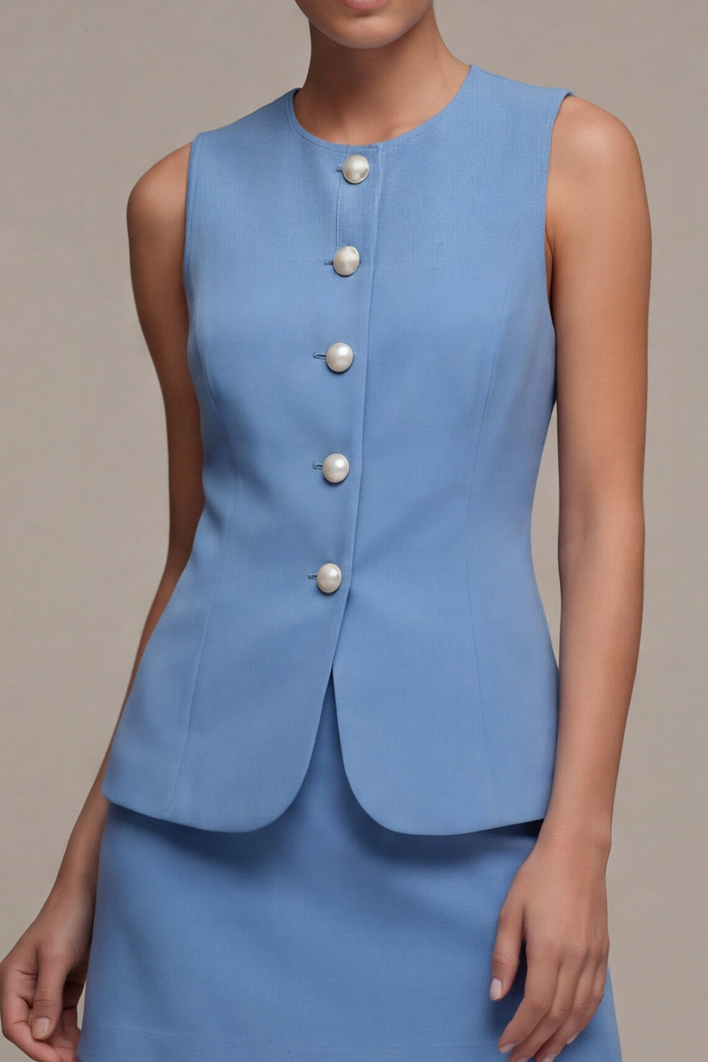 2 Piece Steel Blue Round Neck Single Breasted Short Business Suits
