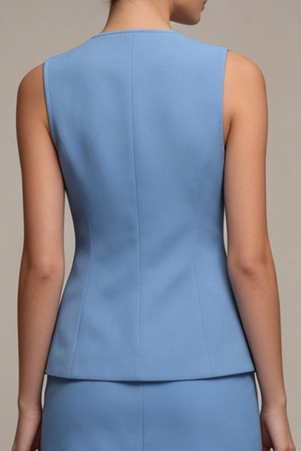 2 Piece Steel Blue Round Neck Single Breasted Short Business Suits