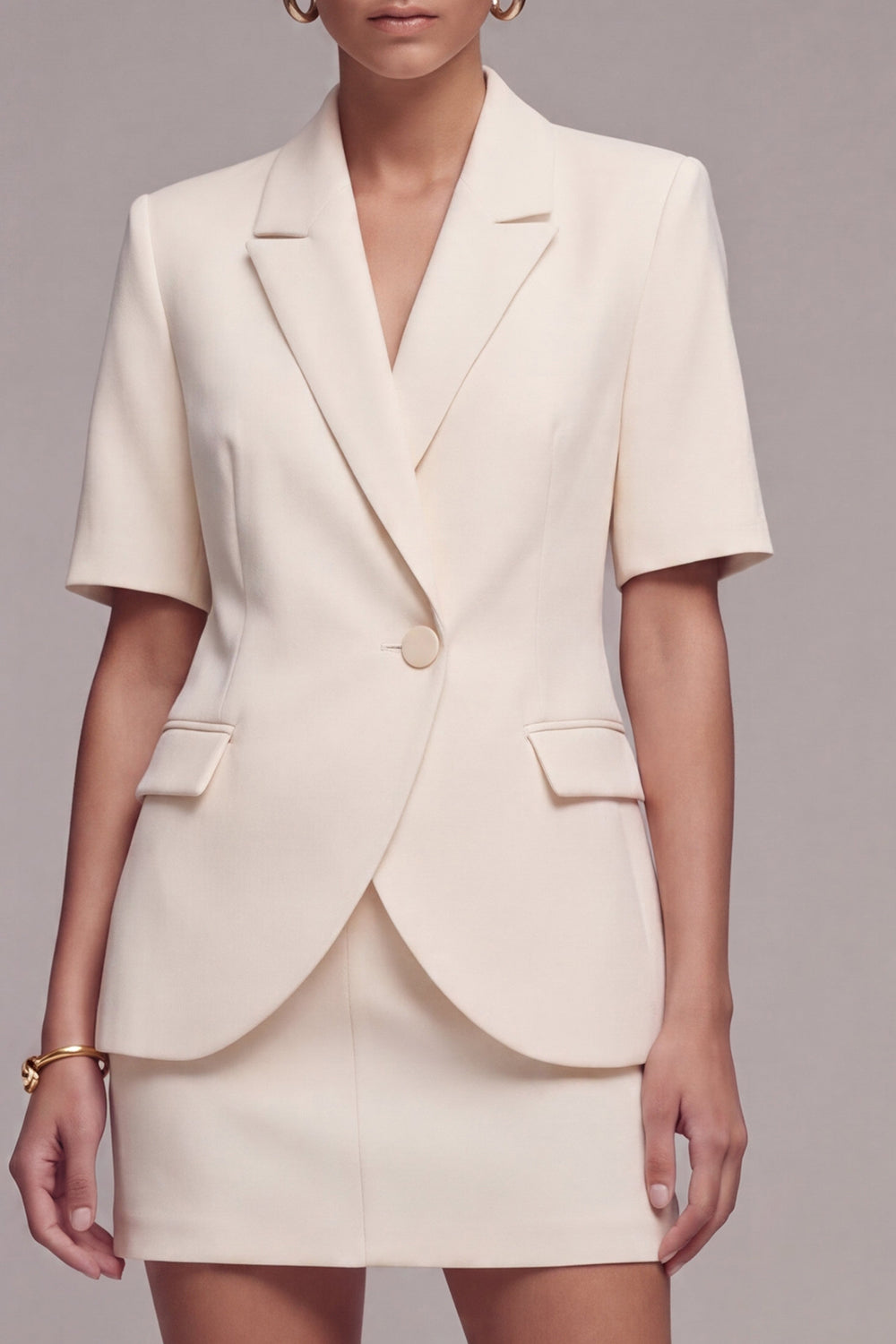 Ivory 2 Piece Peak Lapel One Button Business Suits with Sleeves