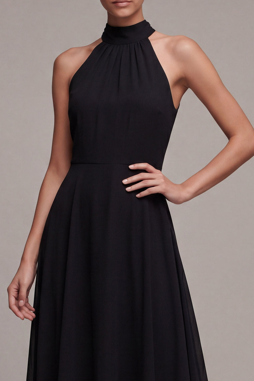 Black A Line Backless Halter Maxi Formal Dress