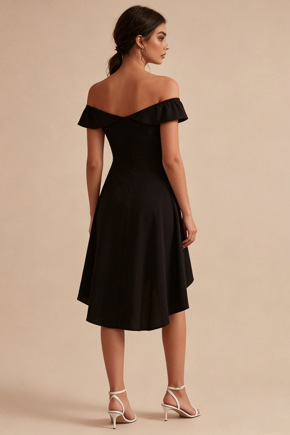 A Line Off the Shoulder High Low Little Black Dress