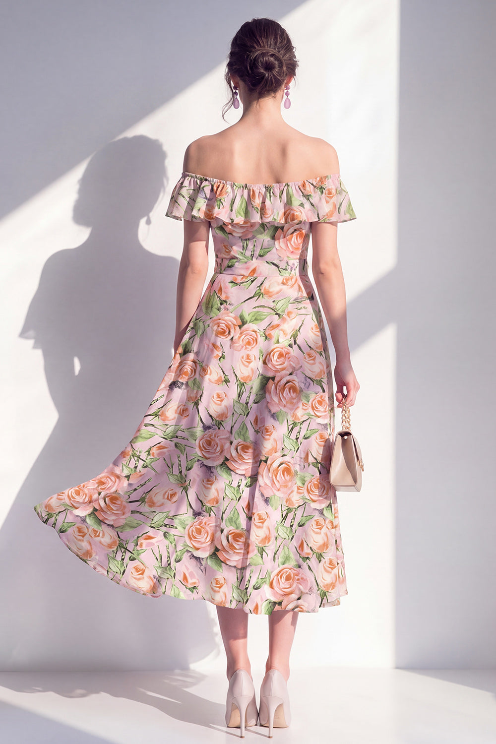 Green Yellow Flower A Line Long Wedding Guest Dress with Ruffles