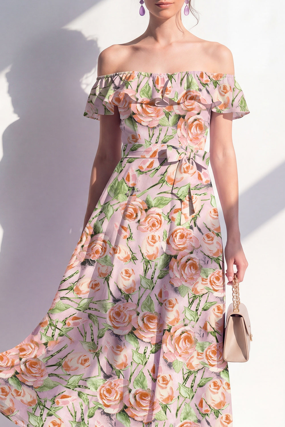 Green Yellow Flower A Line Long Wedding Guest Dress with Ruffles