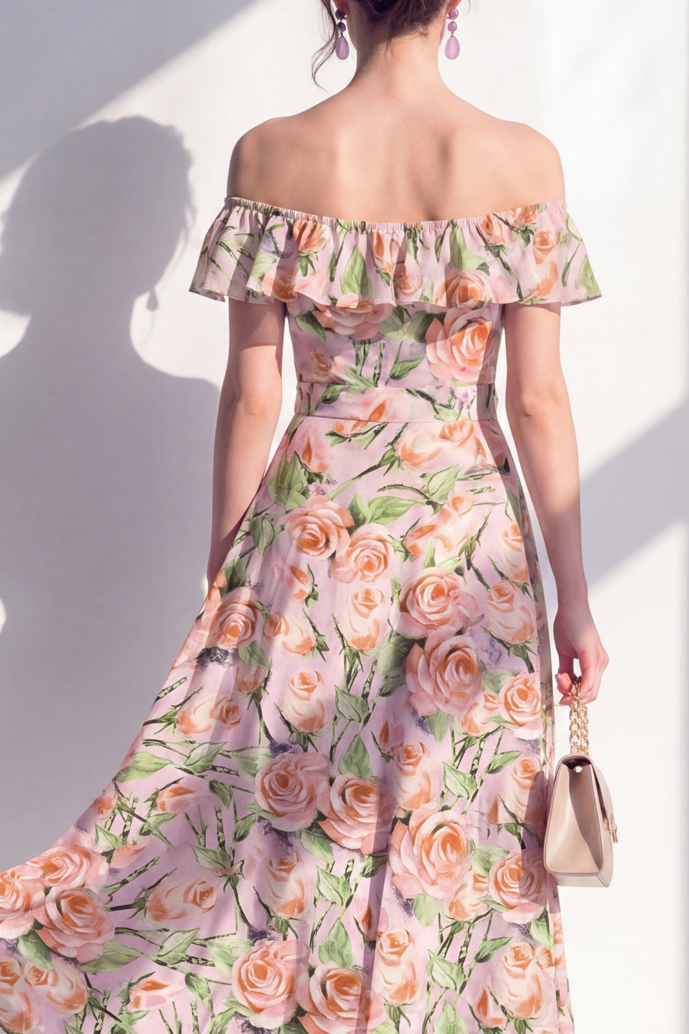 Green Yellow Flower A Line Long Wedding Guest Dress with Ruffles