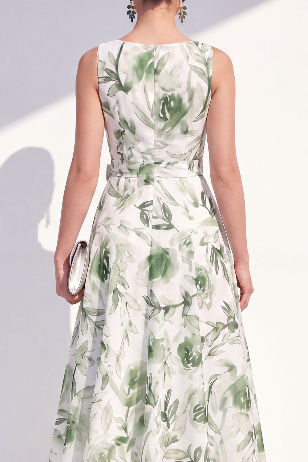 Purple Flower V-Neck A Line Long Beach Wedding Guest Dress with Bow