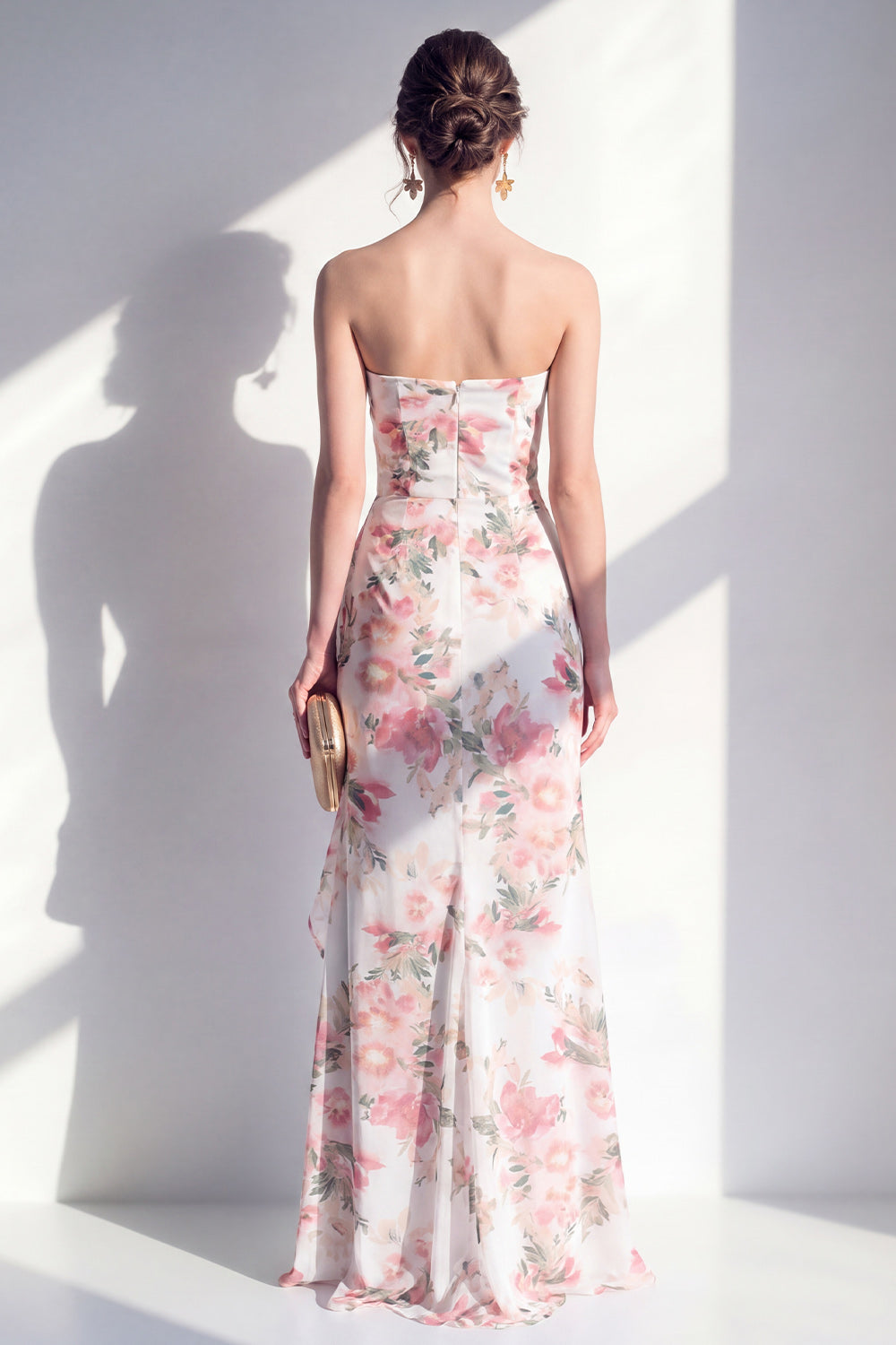 Blue Flower Mermaid Ruffled Beach Wedding Guest Dress with Slit