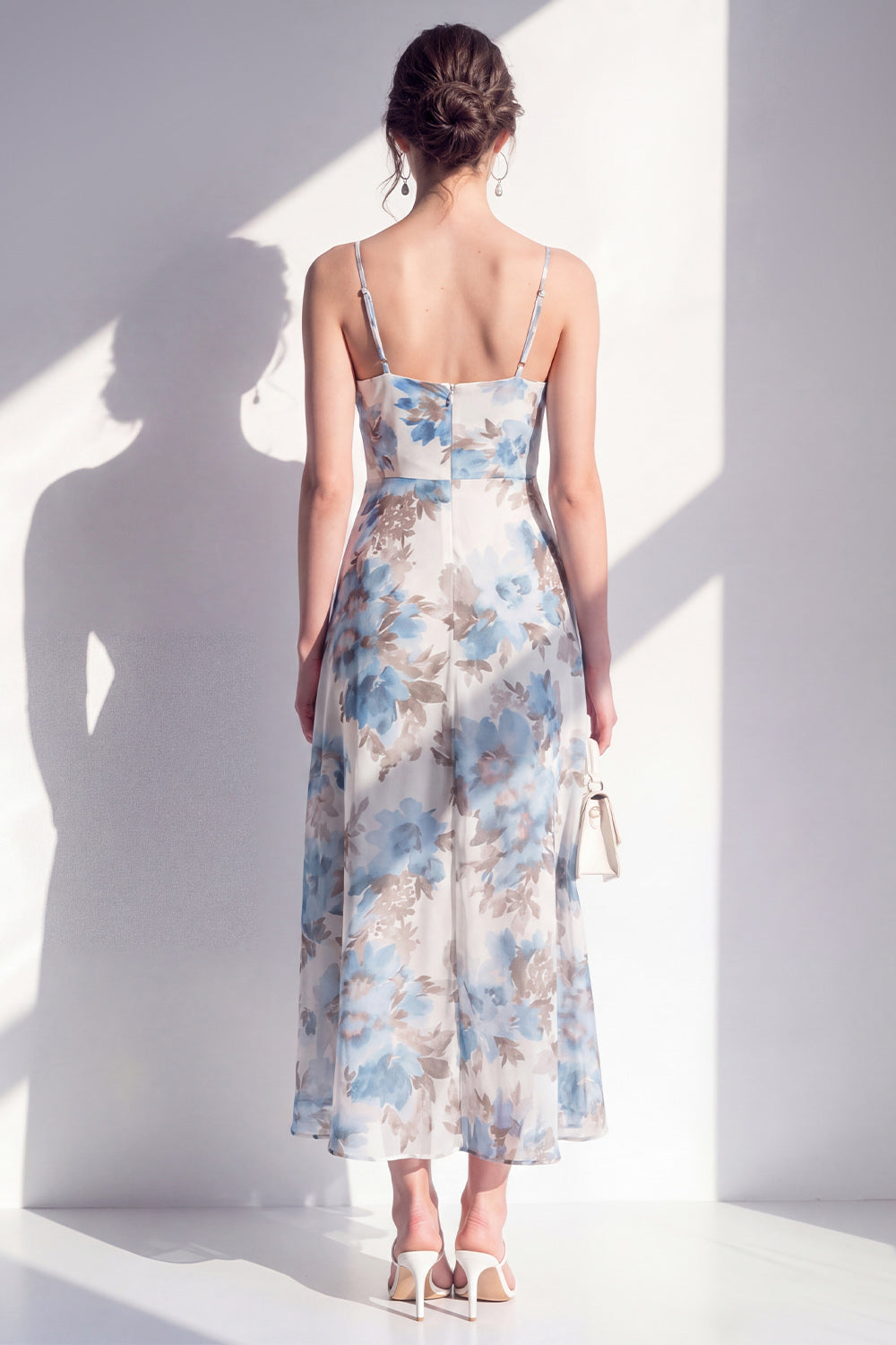 Orange Flower Ruffled Sheath Long Wedding Guest Dress with Slit