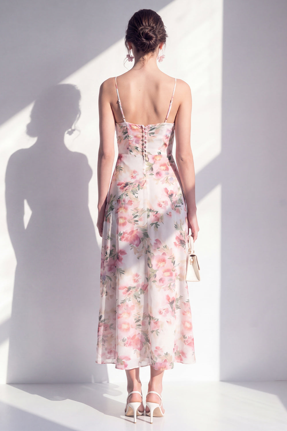 Orange Flower Ruffled Sheath Long Wedding Guest Dress with Slit