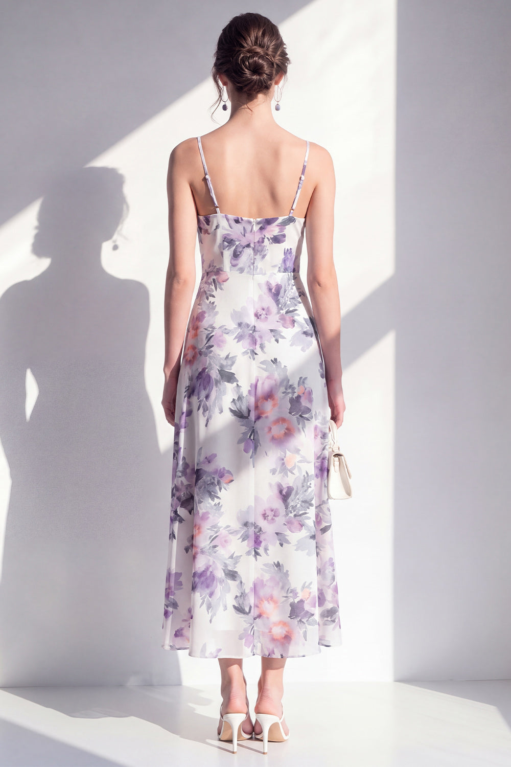 Orange Flower Ruffled Sheath Long Wedding Guest Dress with Slit
