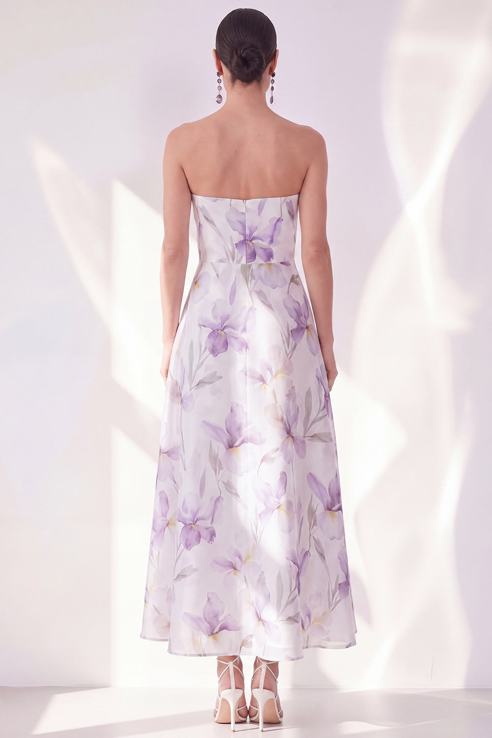 A Line Lilac Flower Strapless Long Beach Wedding Guest Dress