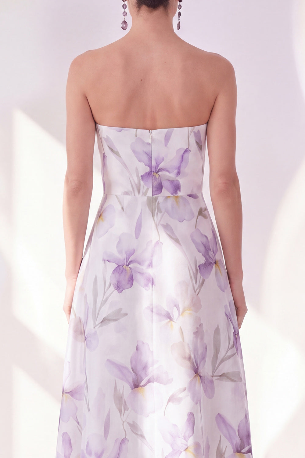 A Line Lilac Flower Strapless Long Beach Wedding Guest Dress
