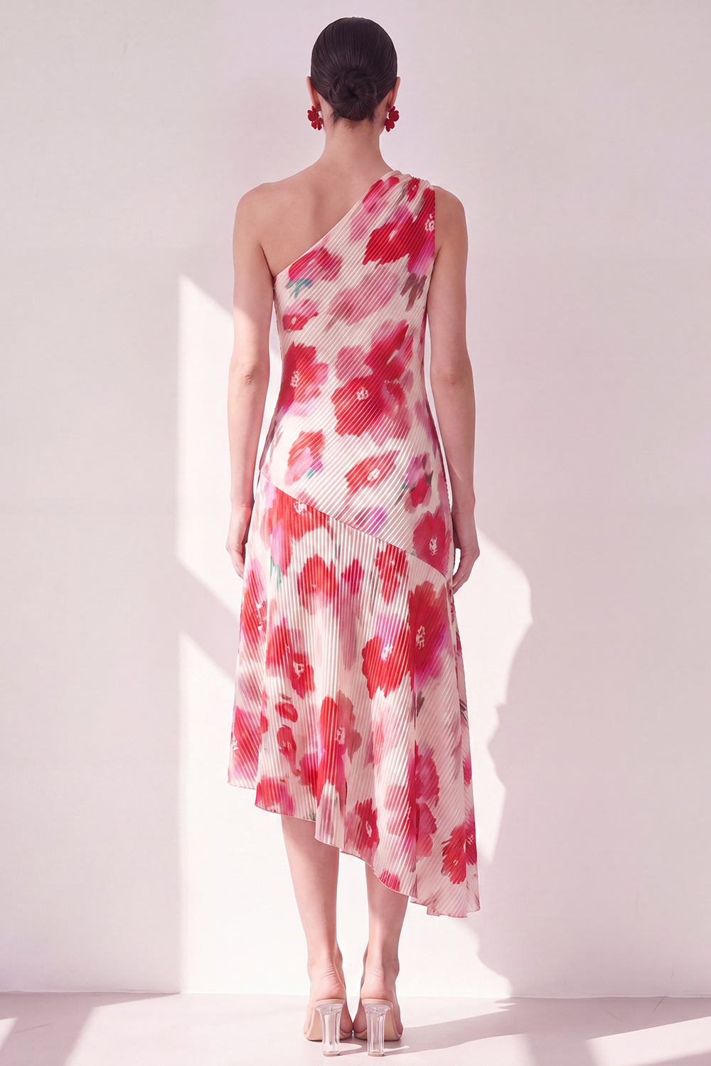 Blue Red One Shoulder Floral A Line Asymmetrical Beach Wedding Guest Dress