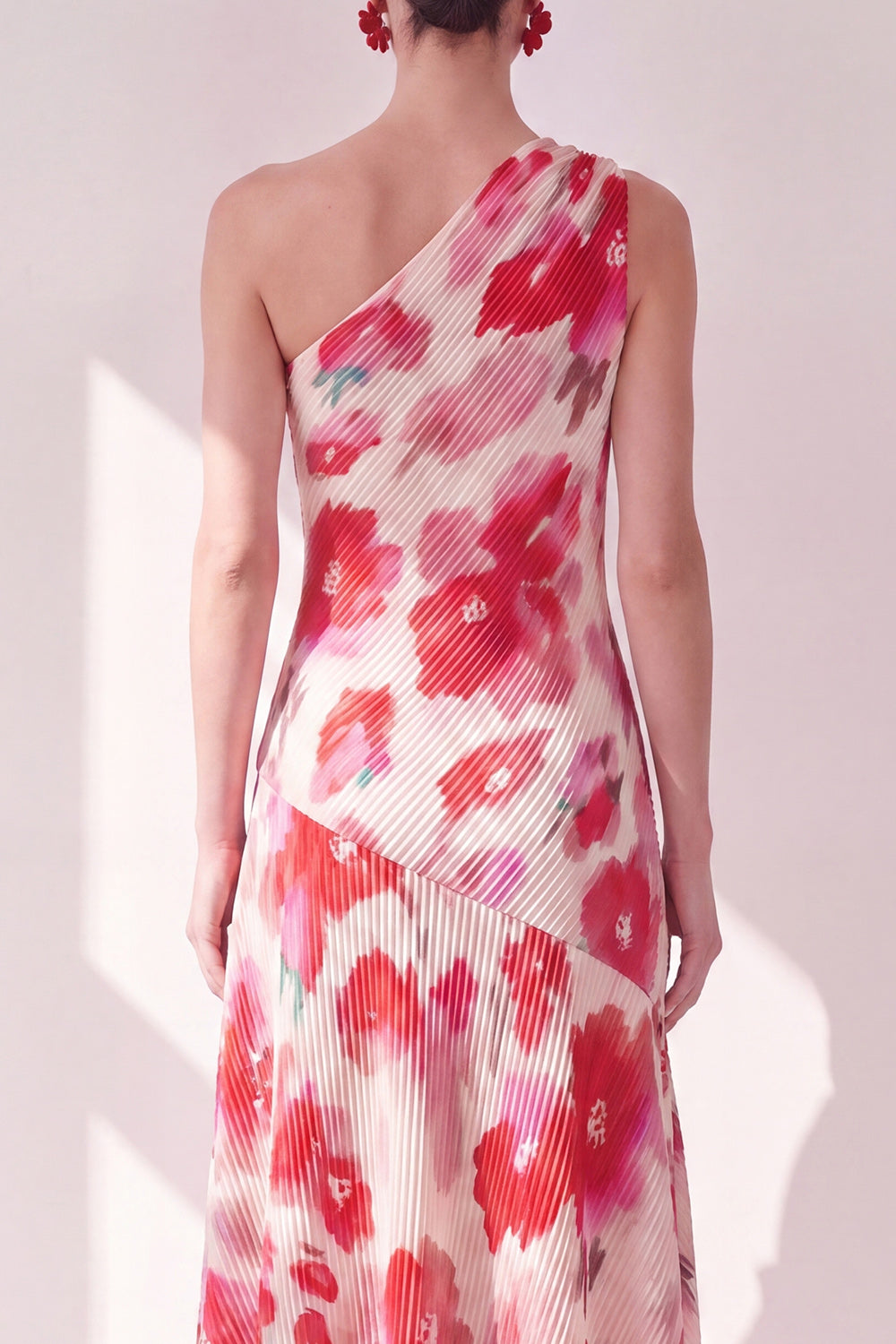 Blue Red One Shoulder Floral A Line Asymmetrical Beach Wedding Guest Dress