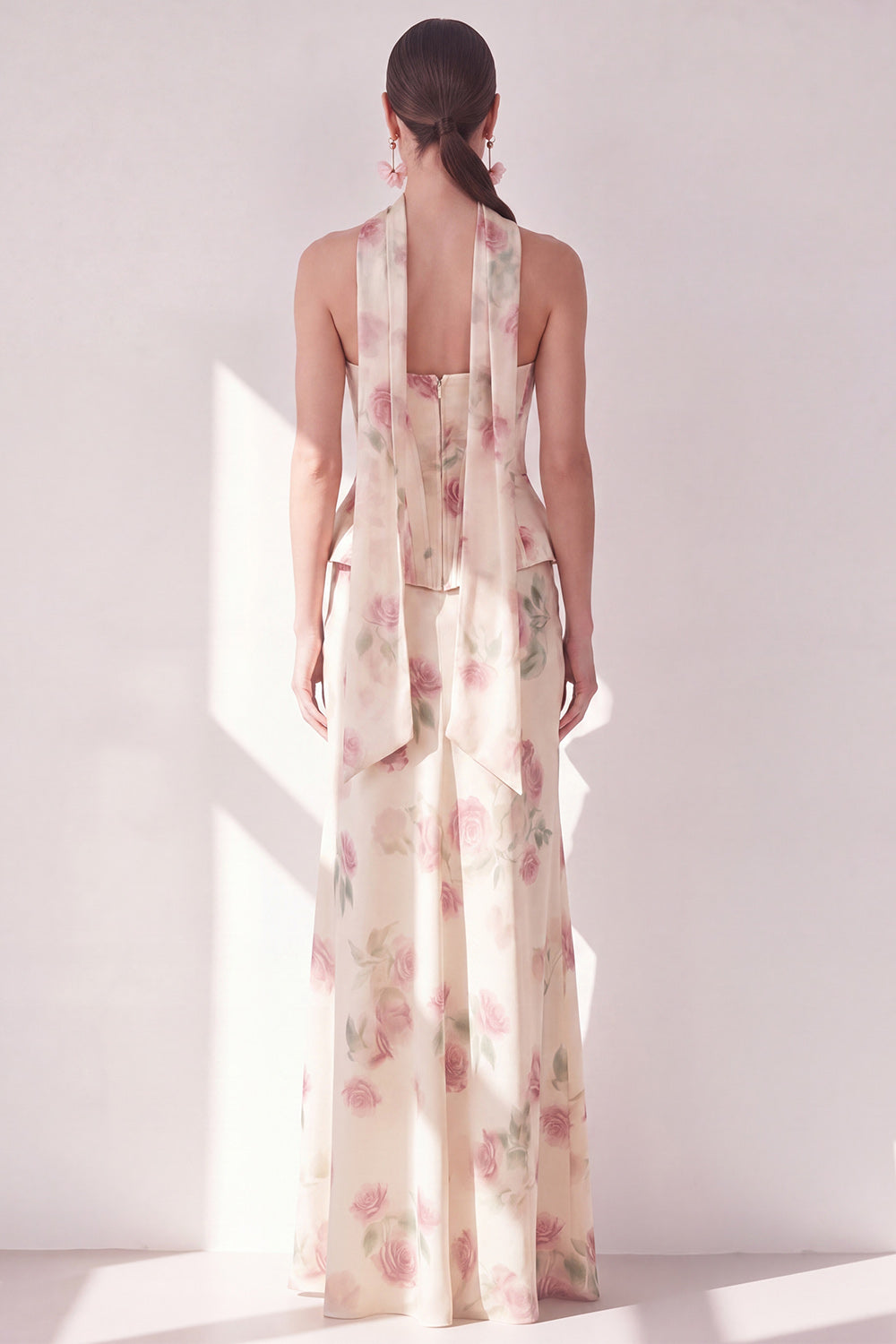 Corset Apricot Floral Strapless Mermaid Basque Waist Long Wedding Guest Dress