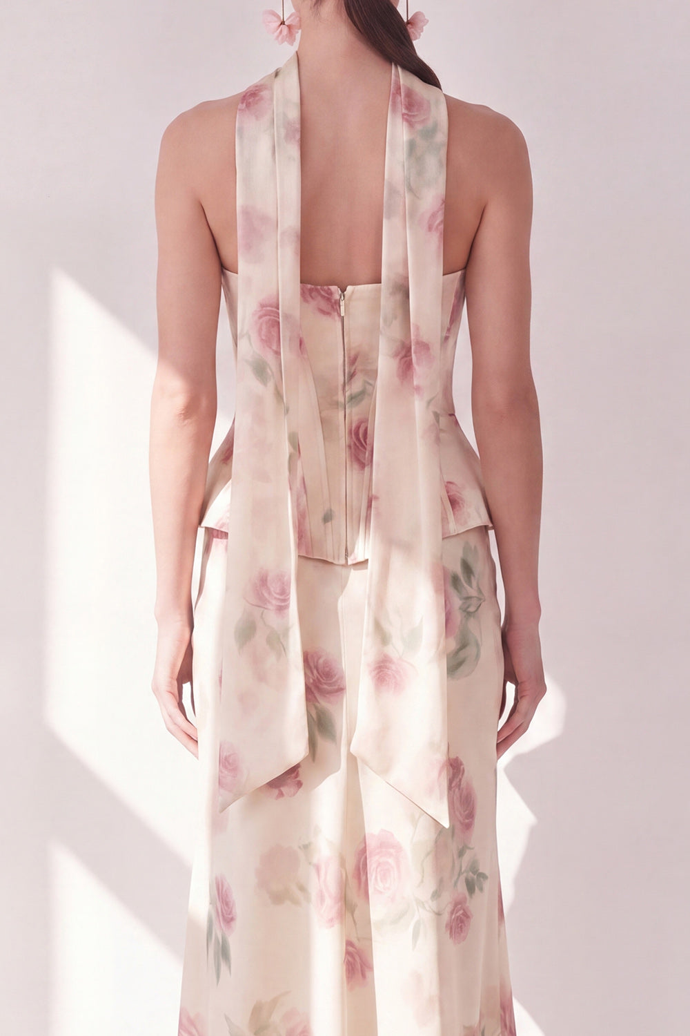 Corset Apricot Floral Strapless Mermaid Basque Waist Long Wedding Guest Dress
