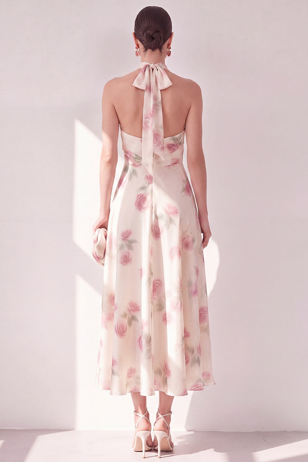Apricot Halter A Line Floral Long Beach Wedding Guest Dress