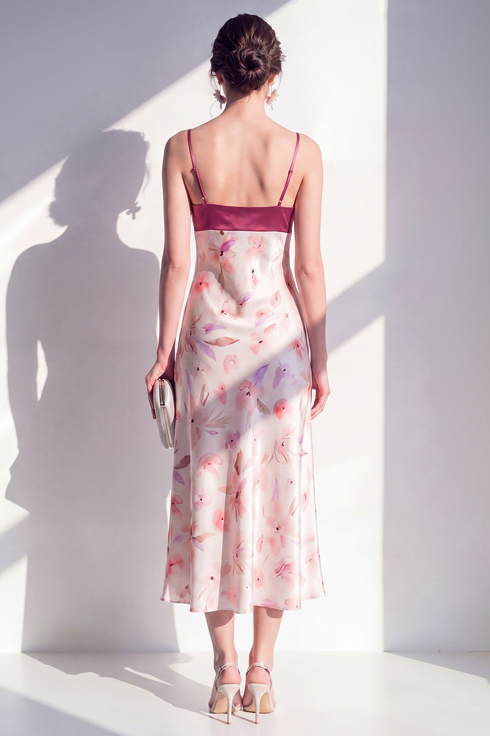 Pink Spaghetti Straps Floral Maxi Beach Wedding Guest Dress