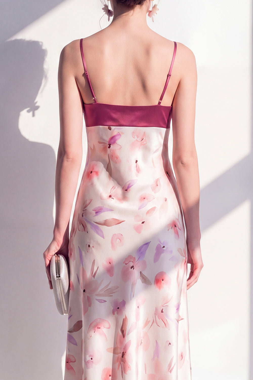 Pink Spaghetti Straps Floral Maxi Beach Wedding Guest Dress