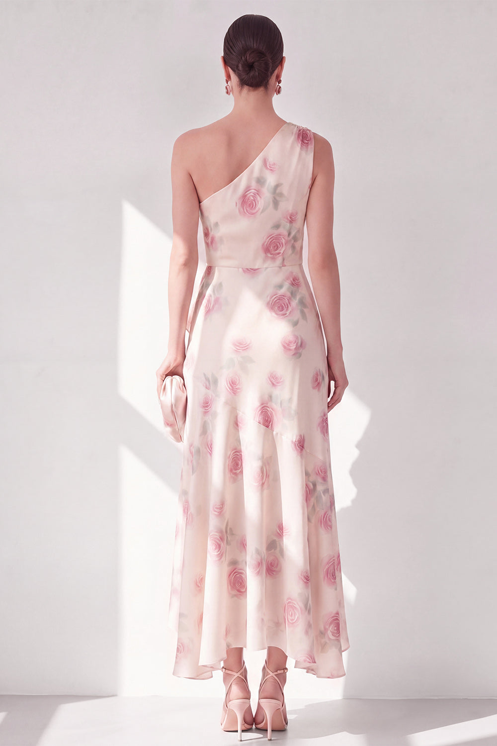 Floral Apricot One Shoulder Ruffled A Line Maxi Beach Wedding Guest Dress