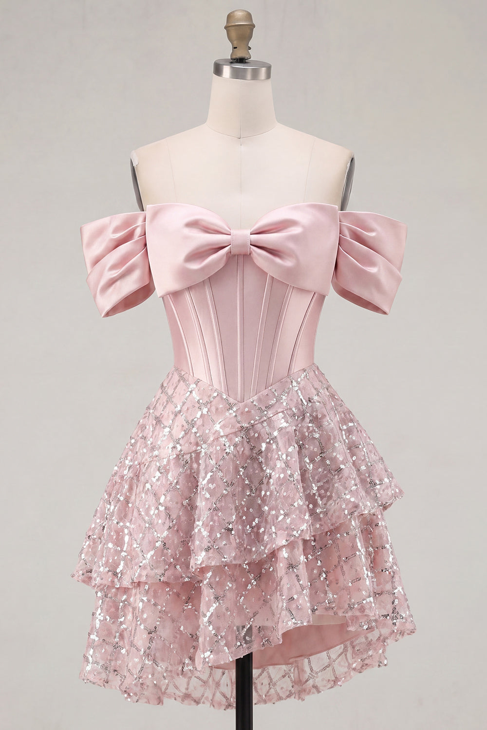 Blush A Line Sparkly Corset Beaded Mini Homecoming Dress with Ruffles