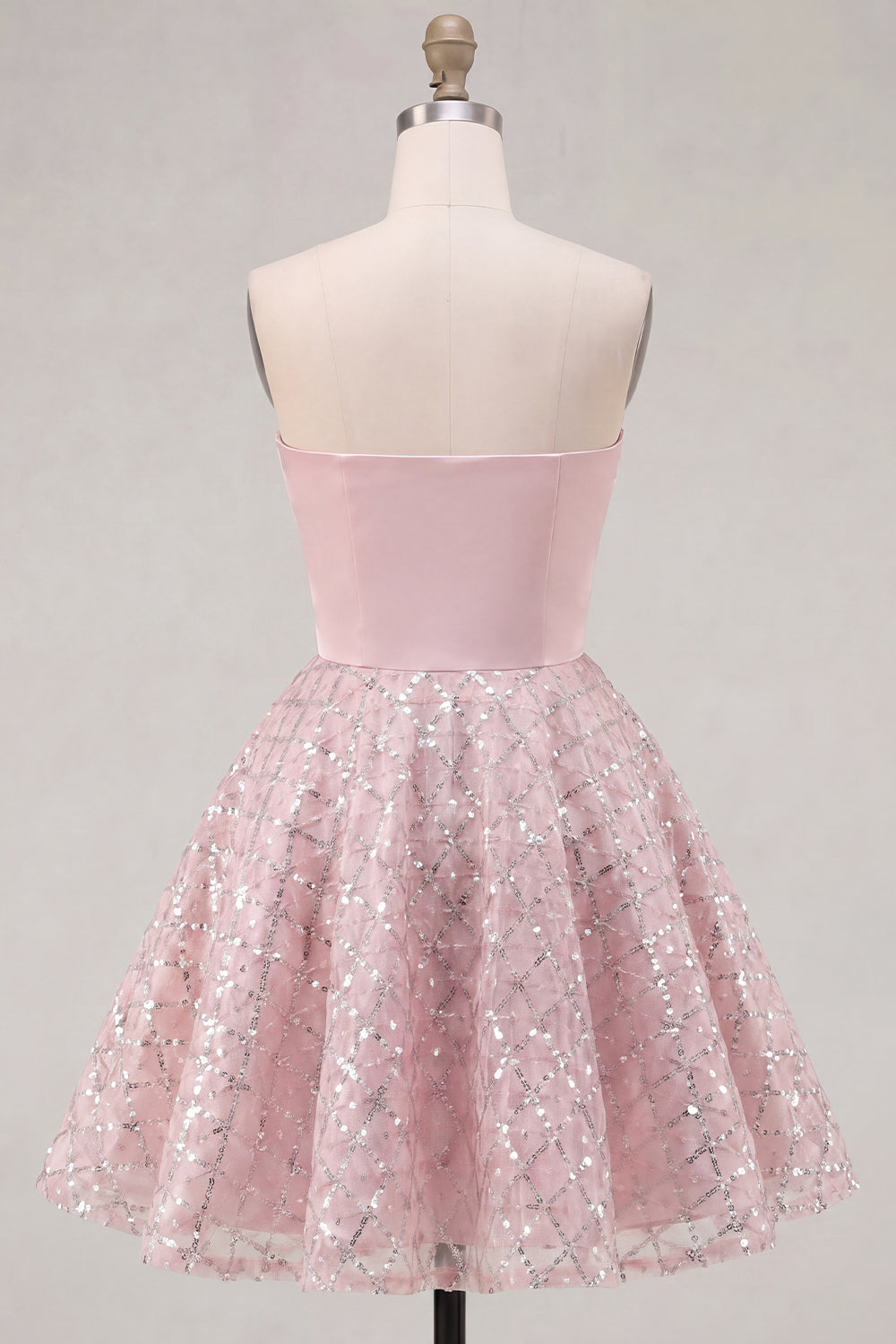 Sparkly Blush Ruched Strapless A Line Beaded Short Homecoming Dress with Sequins