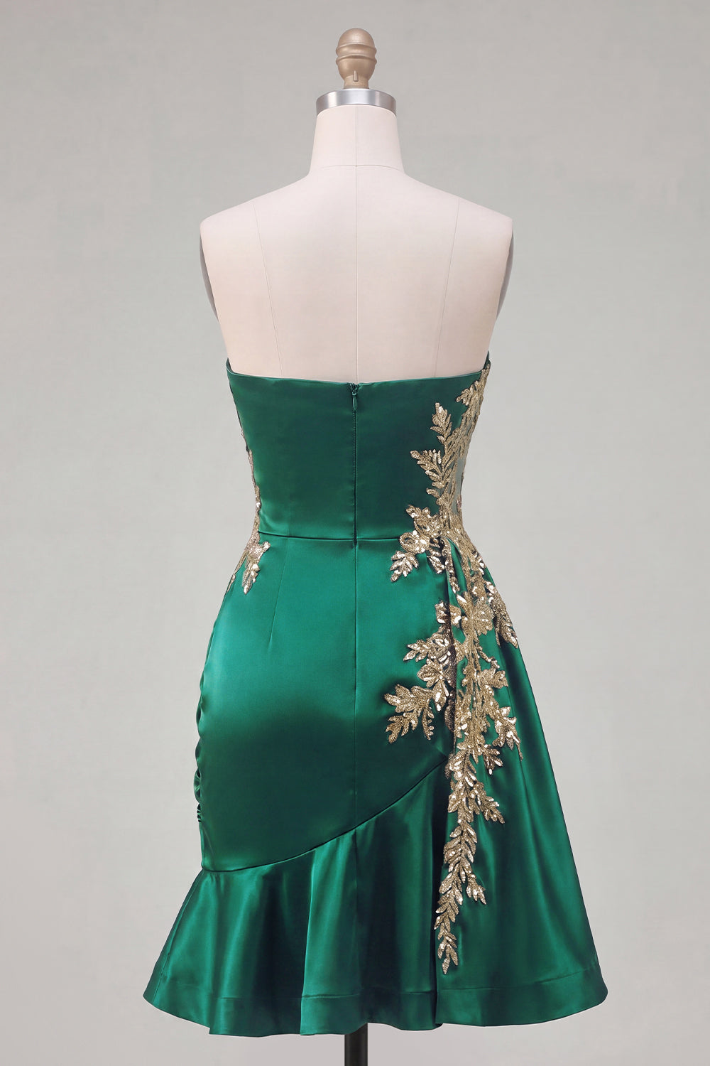 A Line Sparkly Dark Green Sweetheart Appliqued Short Homecoming Dress with Ruffles