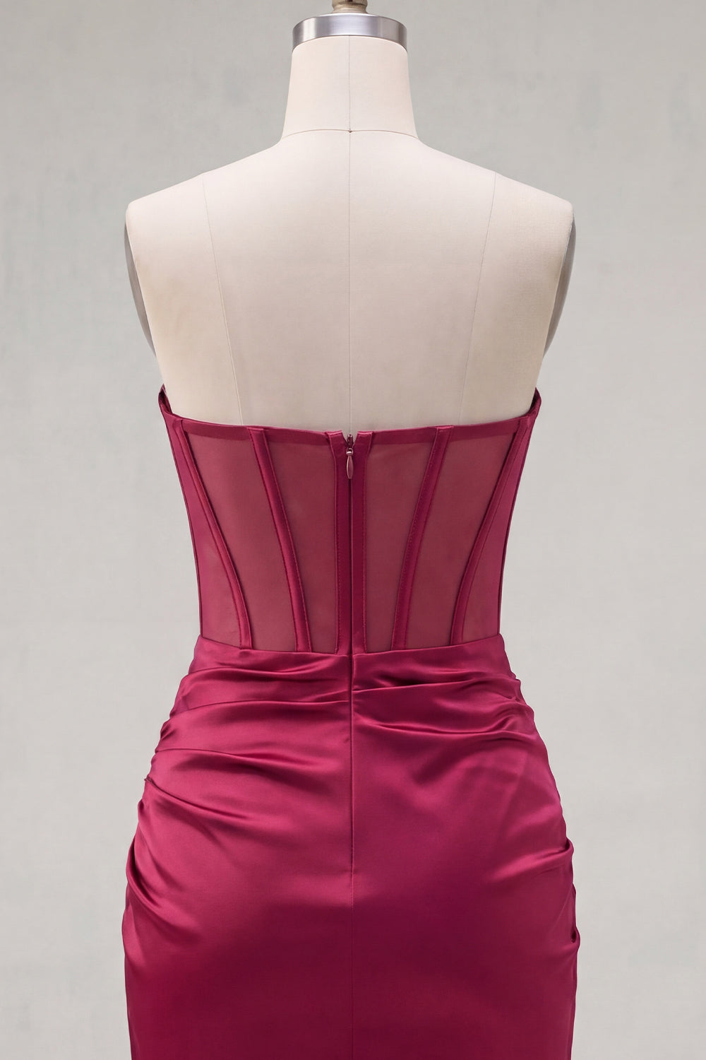 Burgundy Corset Bodycon Sparkly Ruched Strapless Short Homecoming Dress with Beading