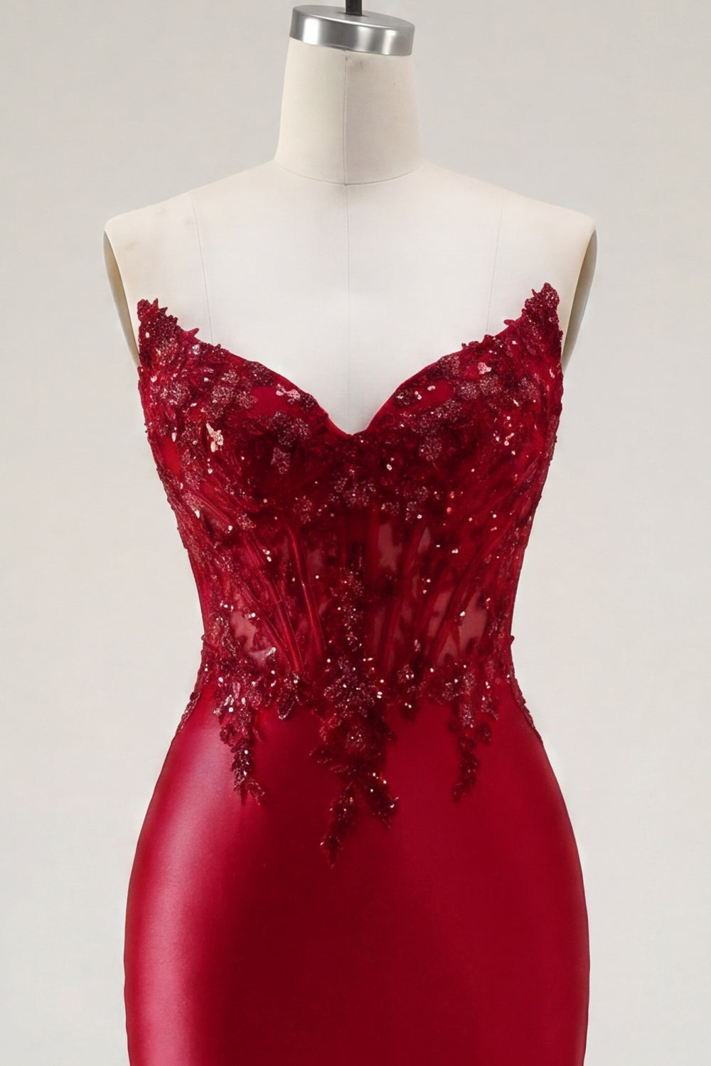 Sparkly Red Corset Strapless Tight Mini Homecoming Dress with Appliques