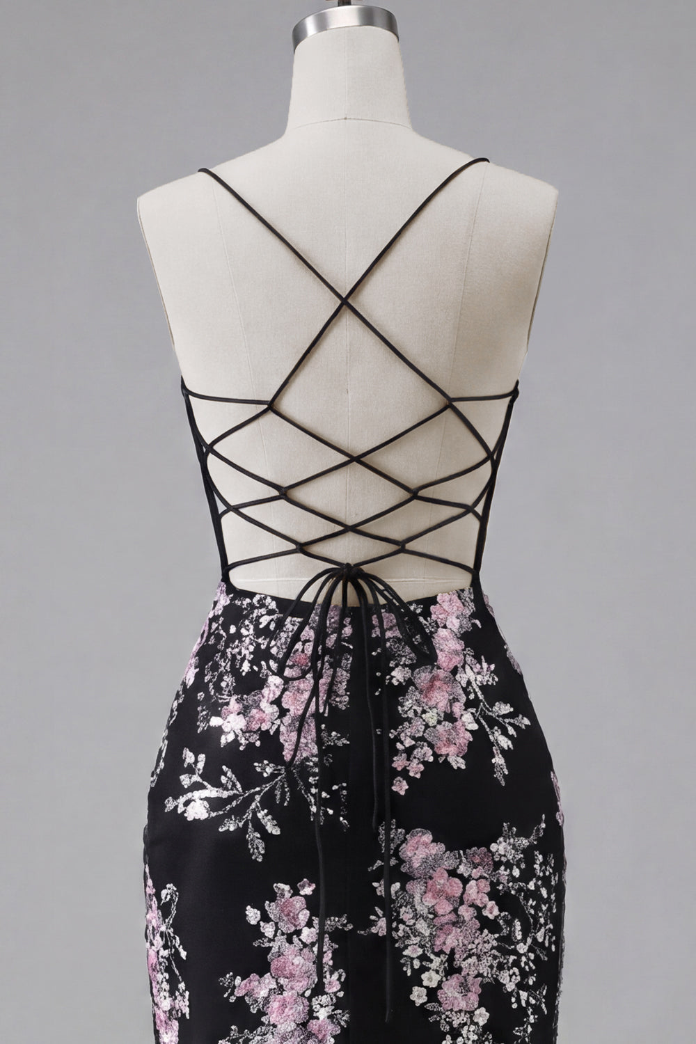 Black Pink Spaghetti Straps Tight Floral Short Corset Homecoming Dress