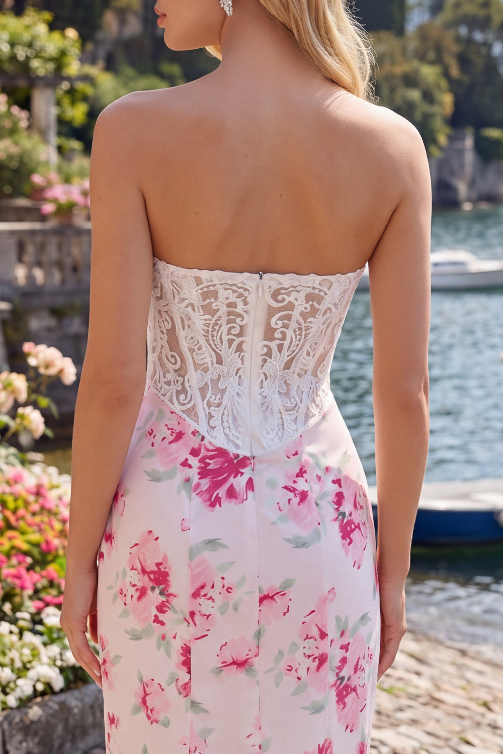 White Fuchsia Sweetheart Tight Corset Floral Short Homecoming Dress with Lace