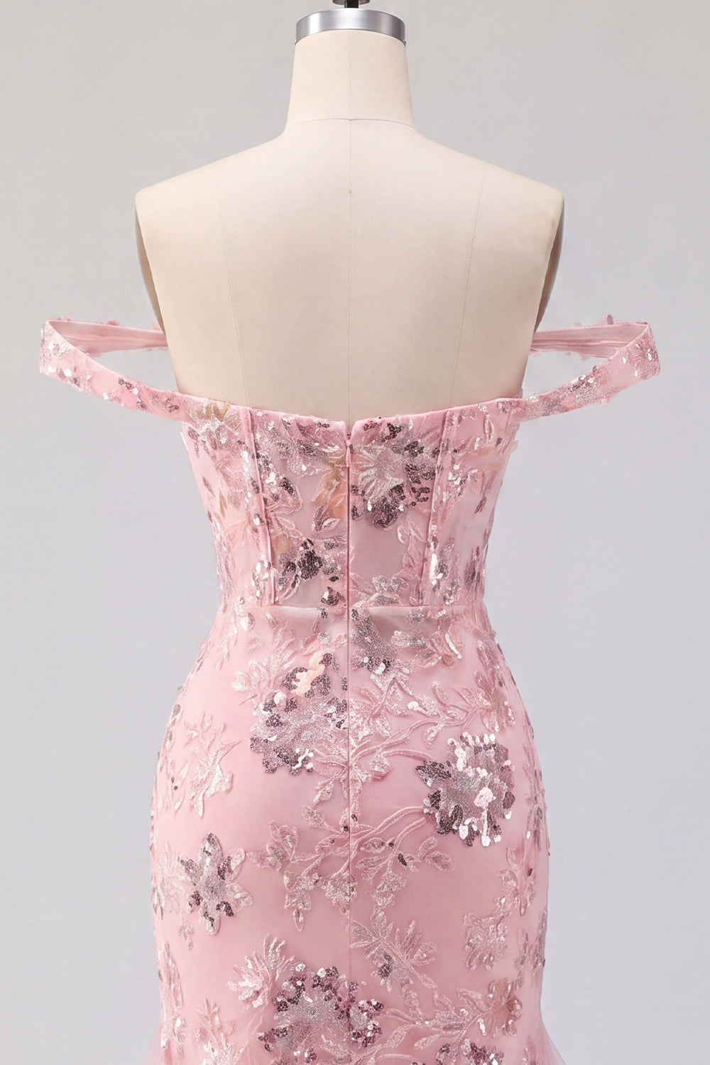 Sparkly Blush Corset Floral Tight Short Homecoming Dress with Ruffled Hem